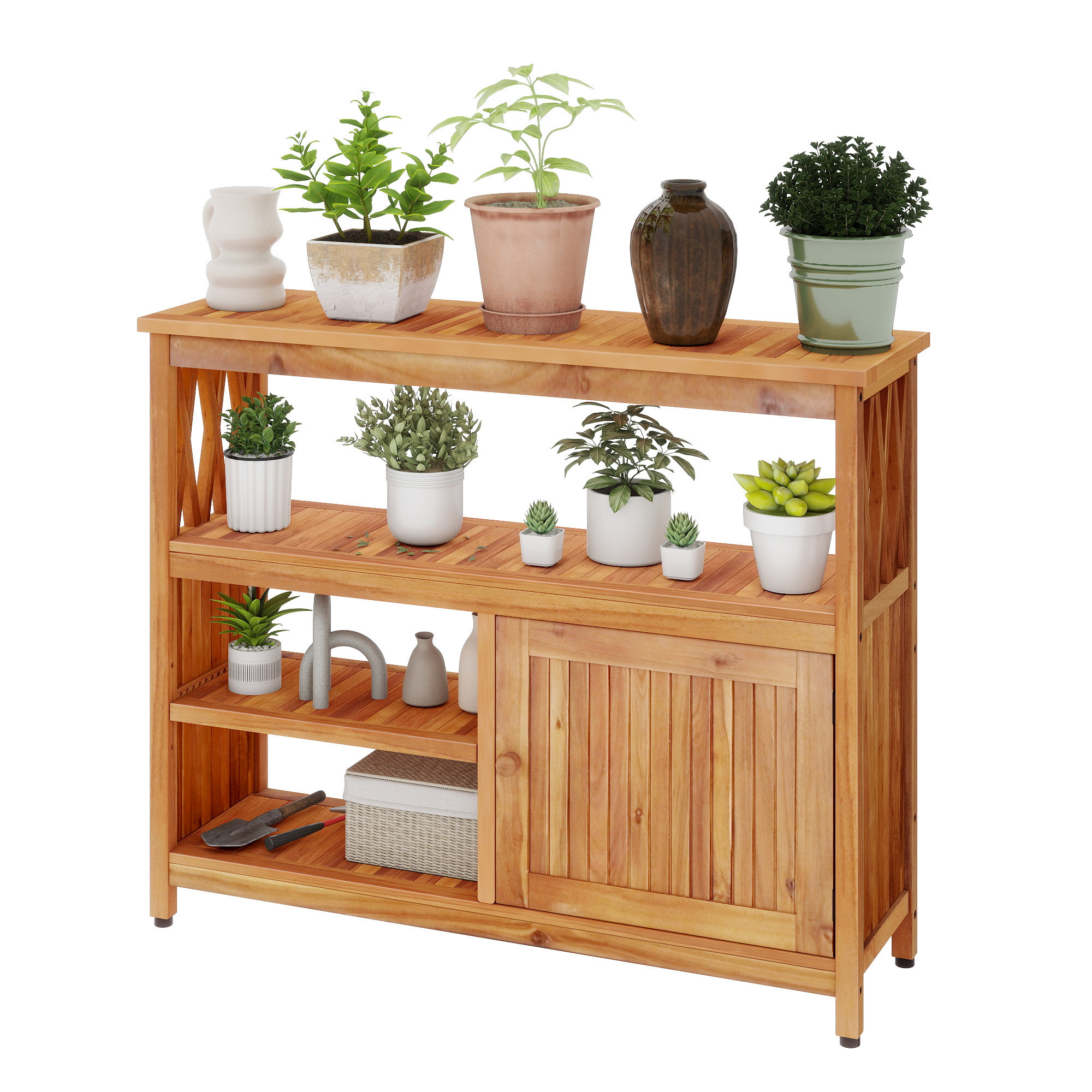 Gracie Oaks Outdoor Side Table Sideboard Acacia Wood Storage