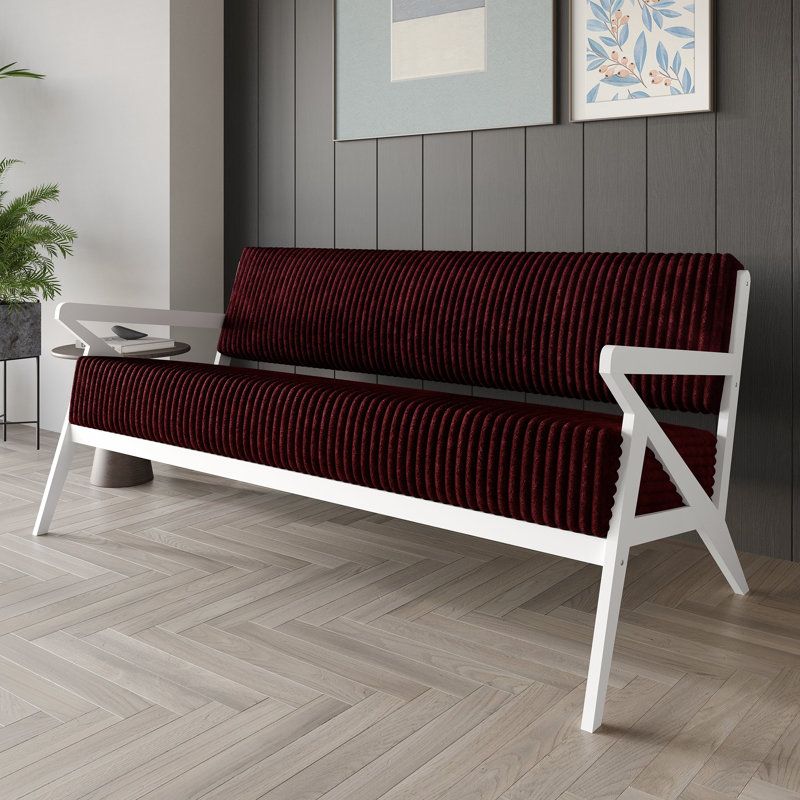 Velvet Upholstered Accent Sofa, Red, White