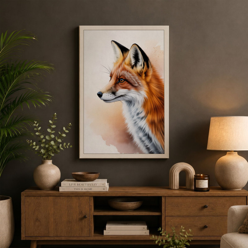 Fox in Profile Boho 1 Piece Wrapped Canvas Wall Art, 30x20 - 76.2 x 50.8 cm, Sage Border