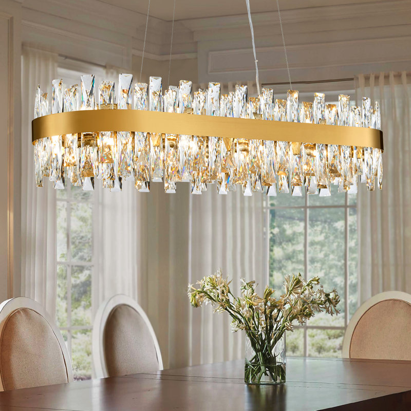 Light Dimmable Square / Rectangle Crystal Chandelier, Gold, 9.8" H x 35.4" W x 11.8" D