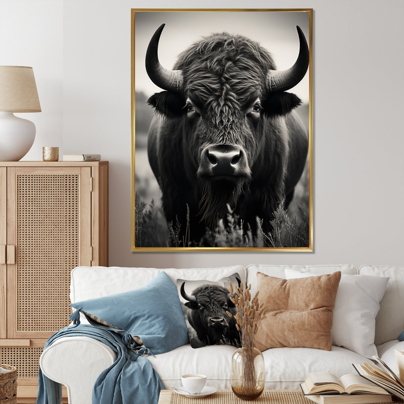 Bison Bison Grazing - Bison Wall Art, Cadre flottant doré, H 20 po x l 12 po x P 1 po