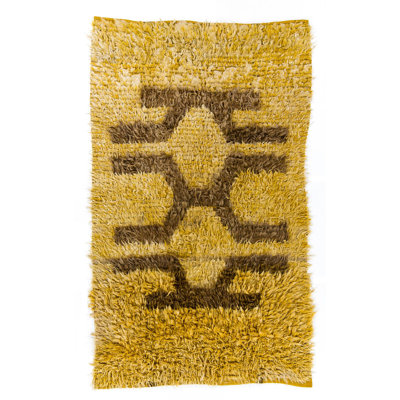 Vintage Shag Pile Wool Tulu Turkish Rug in Saffron Yellow