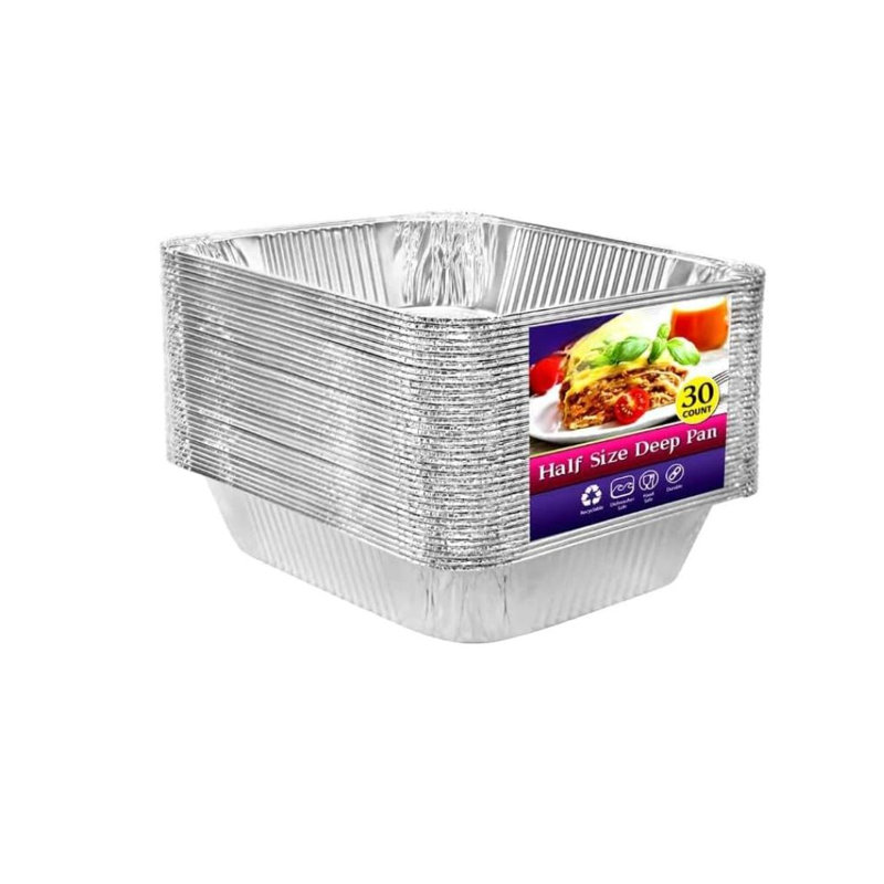  Moule à casserole rectangulaire en aluminium demi-taille - jetable pour la restauration, les buffets, les plats de réchaud, le rôtissage, la cuisson, la cuisson à la vapeur, la préparation des repas, l'entreposage au congélateur, les mets à emporter et les services alimentaires (60)