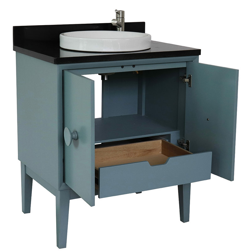 Crumley 31'' Free-standing Single Bathroom Vanity with Stone Vanity Top, Aqua Blue/Black Galaxy