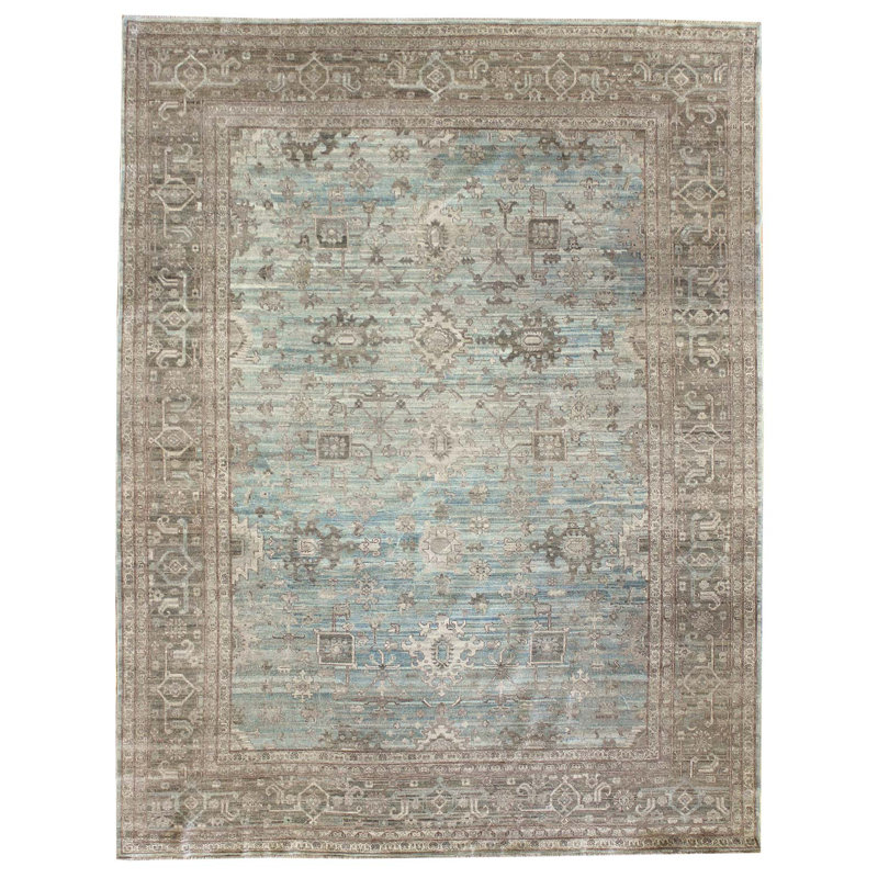 Tapis unique nouvel âge Harshang en bleu / turquoise / taupe
