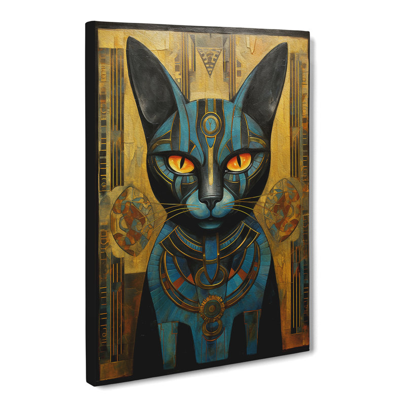 Egyptian Cat Art Deco Art - Wrapped Canvas, 60cm H x 40cm W x 3cm D