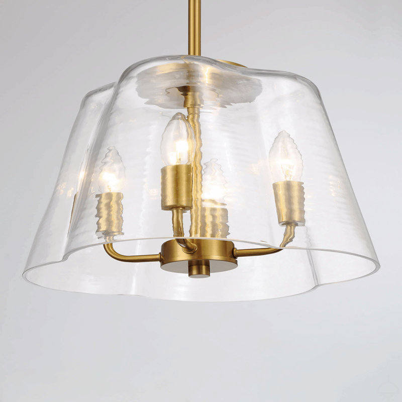 Quatre luminaires suspendus avec verre transparent, Doré
