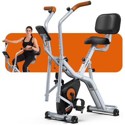Pooboo Folding Exercise Bike with Elliptical Mode, Magnetic Silent Stationary Bike for Home Gym