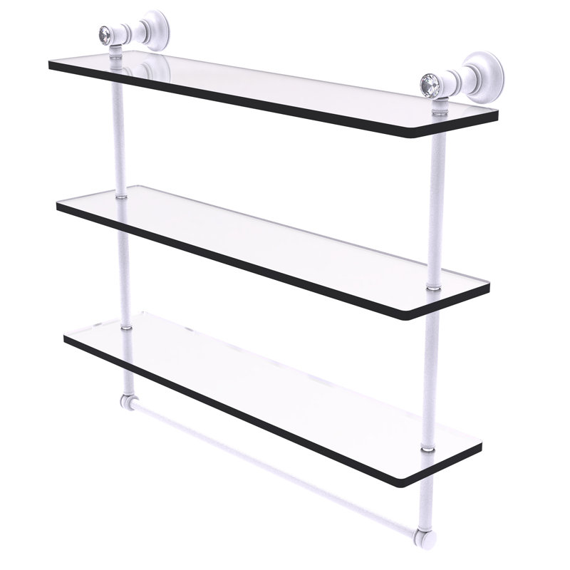 Freyja 3 Piece Glass Tiered Shelf with Towel Bar, 5.54" H x 22" W x 19.7" D, Matte White