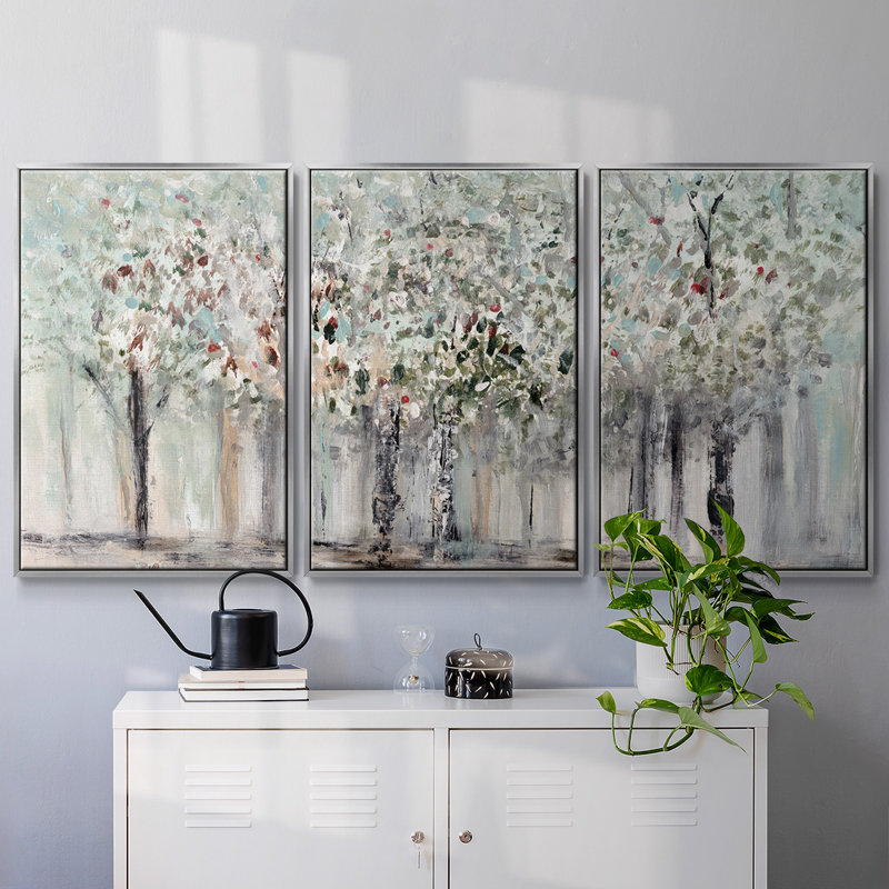 «Morning's Soft Light», reproduction sur toile 3 pièces, H 36 po x l 75 po x P 2 po, Argent