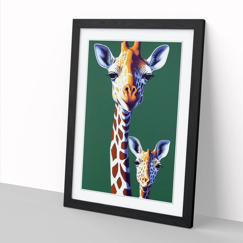 FRM-V0523-1075X Giraffe Gouache Paint 1 Piece Wall Art, 46cm H x 34cm W, Walnut Framed