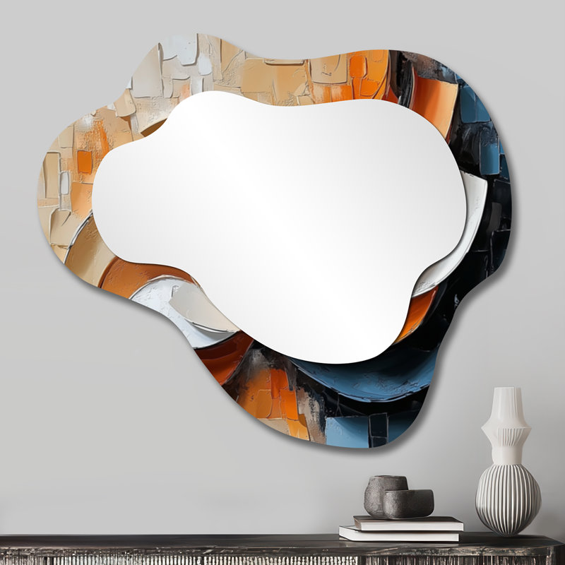 Ink Monochrome Echo I - Cubism Asymmetrical Wall Mirror, Modern Vanity Mirror, Printed on Metal, 25" x 28"