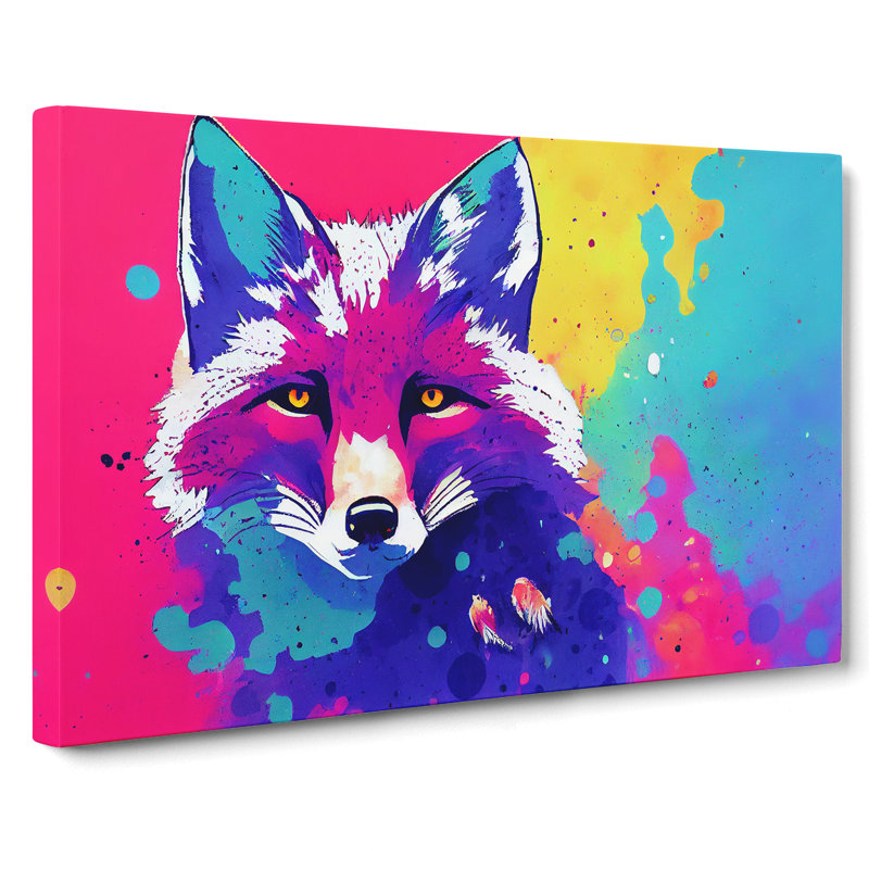 Fox Paint Splatter Vol.2 Abstract - Wrapped Canvas Painting, 50cm H x 76cm W x 3cm D