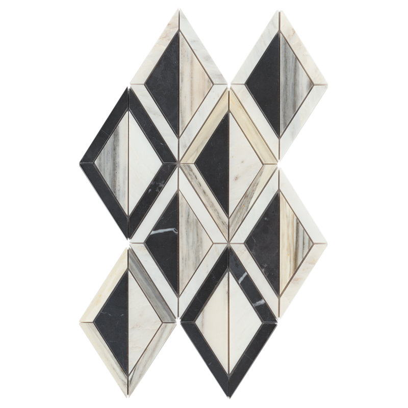 Modni Arlo Marble Mosaic Wall & Floor Tile, Eastern White/Nero Marquina/Calacatta Zebrino