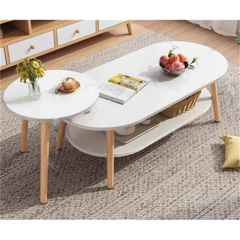 Table basse en bois - Design minimaliste élégant avec beaucoup de rangement pour le salon et la chambre à coucher, Blanc