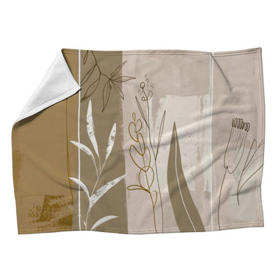 Botanical Lines Fleece Throw Blanket - Abstract Throws for Sofas or Beds
