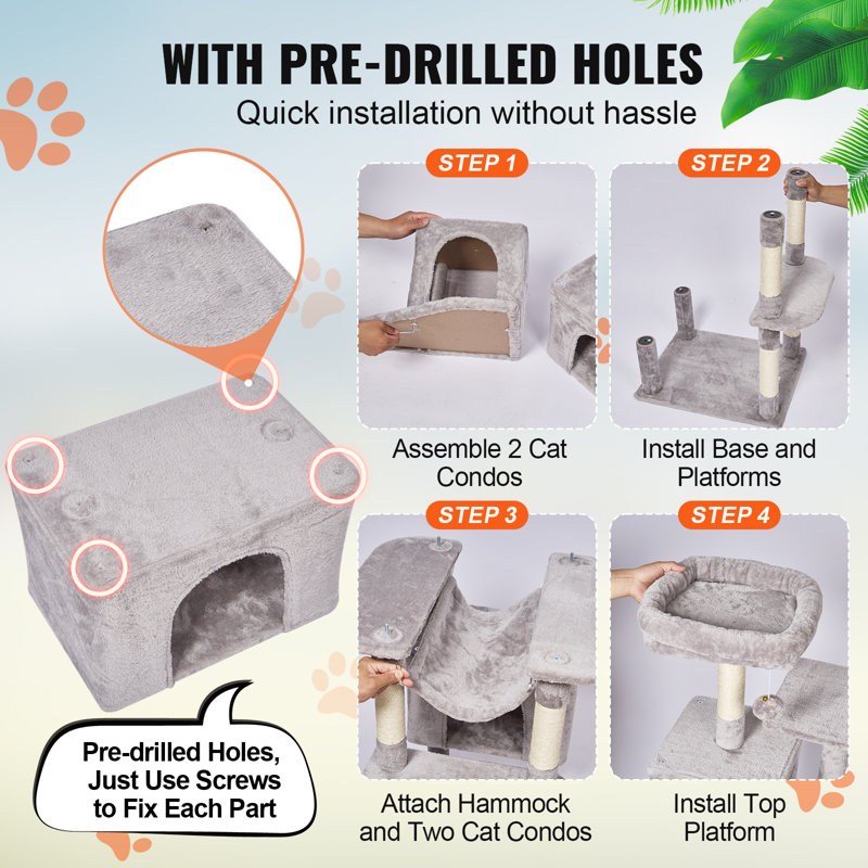 72'' H Cat Tree, Light Grey