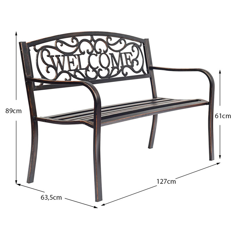 Asya Metal Outdoor Bench, Black/Bronze