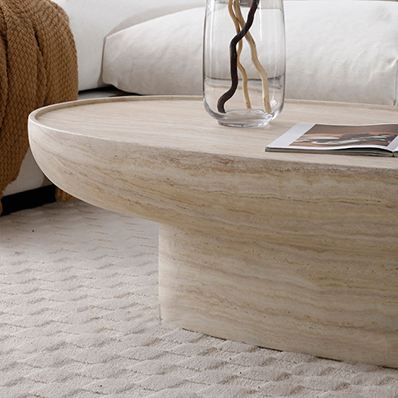 Beige Fibreglass Oval Coffee Table, Beige, 13.78" H x 47.24" W x 26.77" D