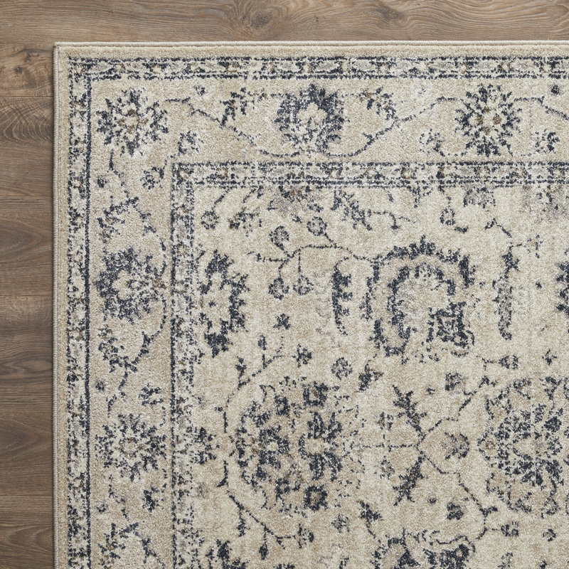Tapis oriental en polypropylène tissé à la main en crème / gris, Rectangle 4 pi x 6 pi