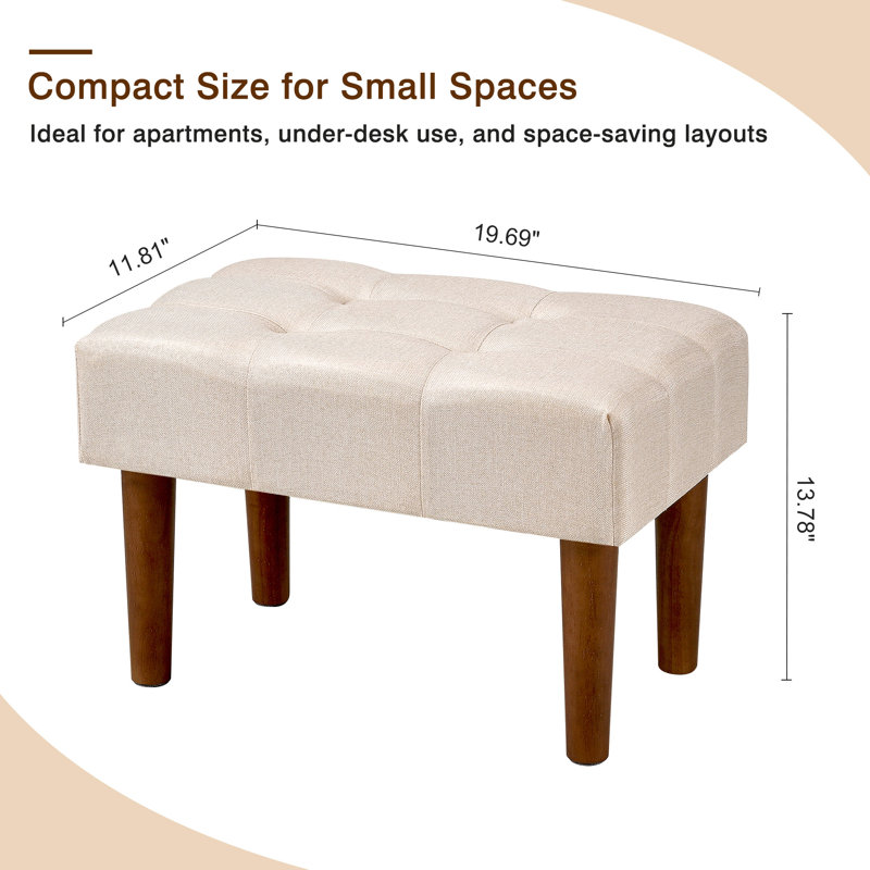 Nuha Linen Upholstered Ottoman Footrest, Beige