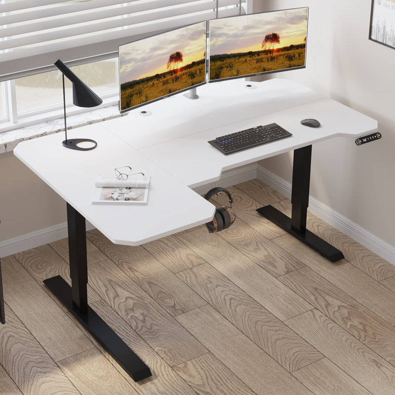 Daycia Height Adjustable L-Shape Standing Desk, White