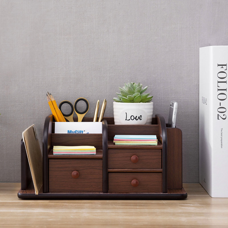 Wood Desk Organiser with Drawers