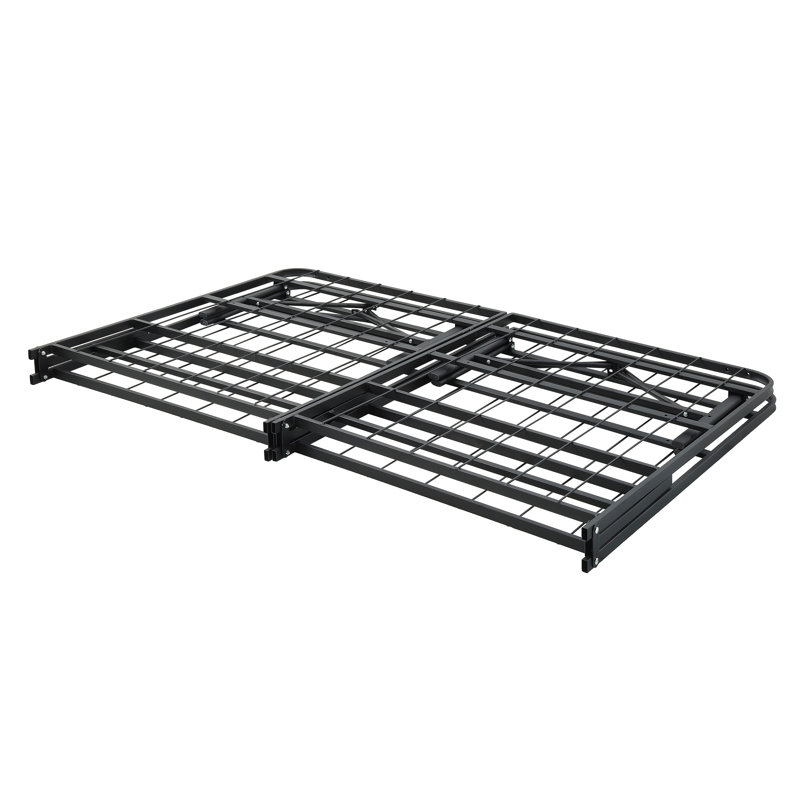 Structure de lit pliable en métal noir, conception à profil haut sans outils, Grand lit