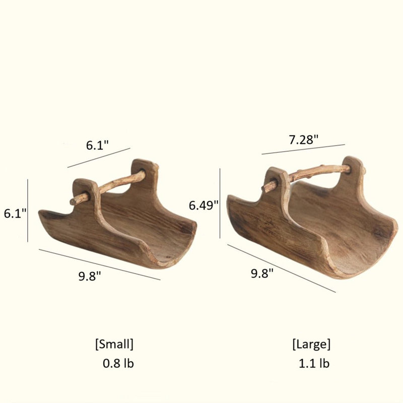 Plateau en bois rustique, H 6,49 po x l 7,28 po x P 9,8 po