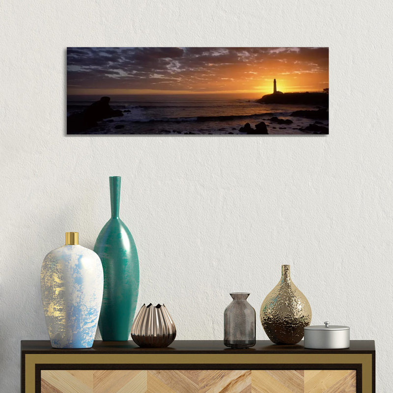 Lighthouse At Sunset - Wrapped Canvas Panoramic Print, 30.48 cm H x 91.44 cm W x 1.91 cm D