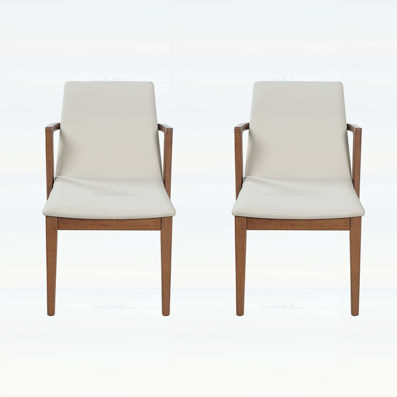 Ensemble de 2 chaises de salle à manger de style Mid-Century moderne en polyuréthane beige avec structure couleur noyer, capacité de 250 lb