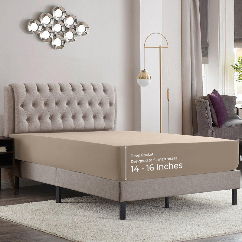 Luxury Double Brushed Microfiber Deep Pocket Fitted Sheet – 16” Mattress Fit, Wrinkle-Free, Fade Resistant & Breathable