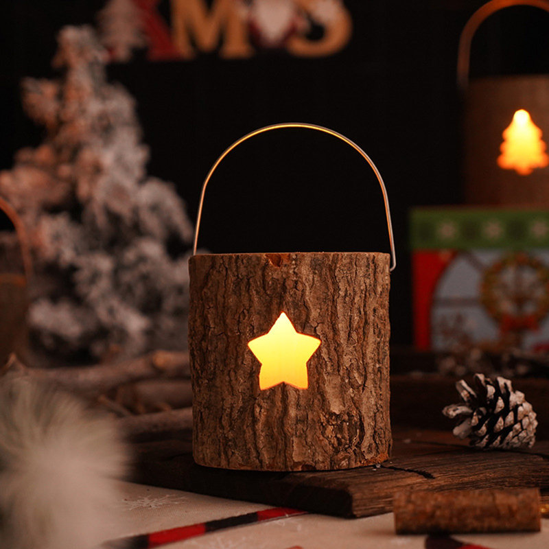 Christmas Wooden Candlestick Aromatic Candle Cup Holiday Gift Candlelight Dinner Decoration Christmas Decoration, D
