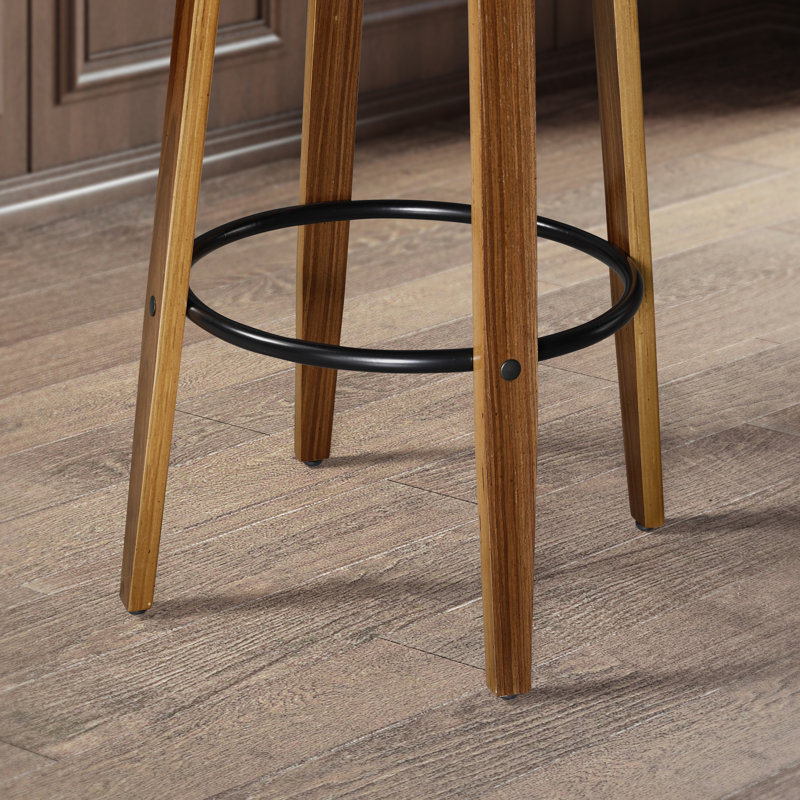 Tabouret de comptoir pivotant rembourré en similicuir 30,51 po Lesli (ensemble de 4), Siège noir / cadre brun