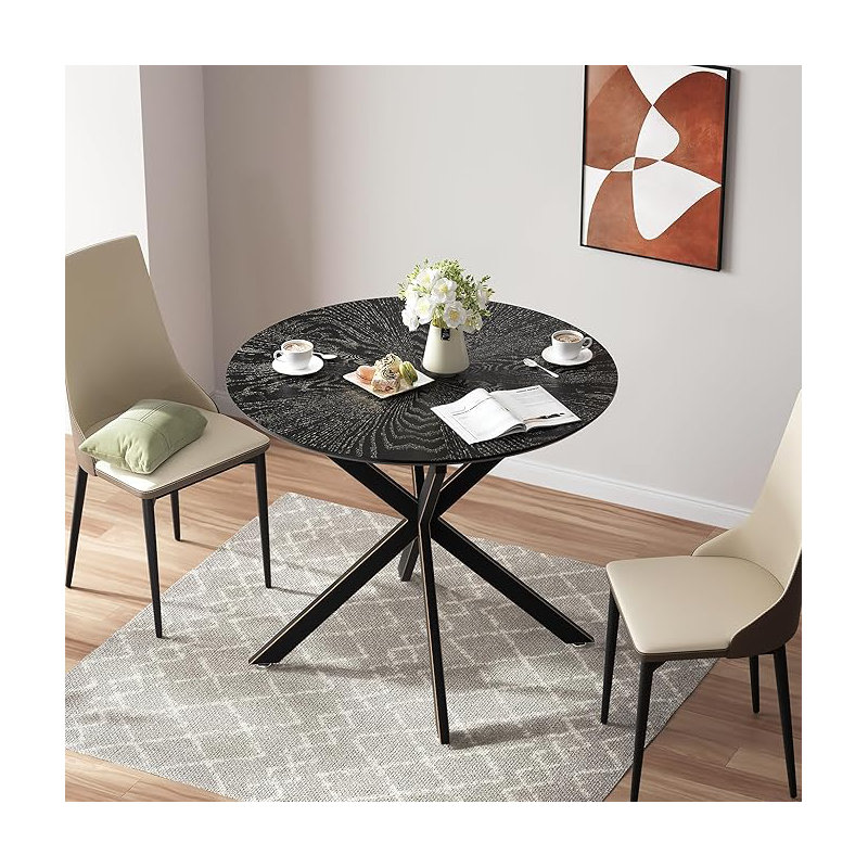 Round Dining Table Set, Small Kitchen Table and Chairs Set 36 inch Modern Metal Cross Base Dinner Table, 3