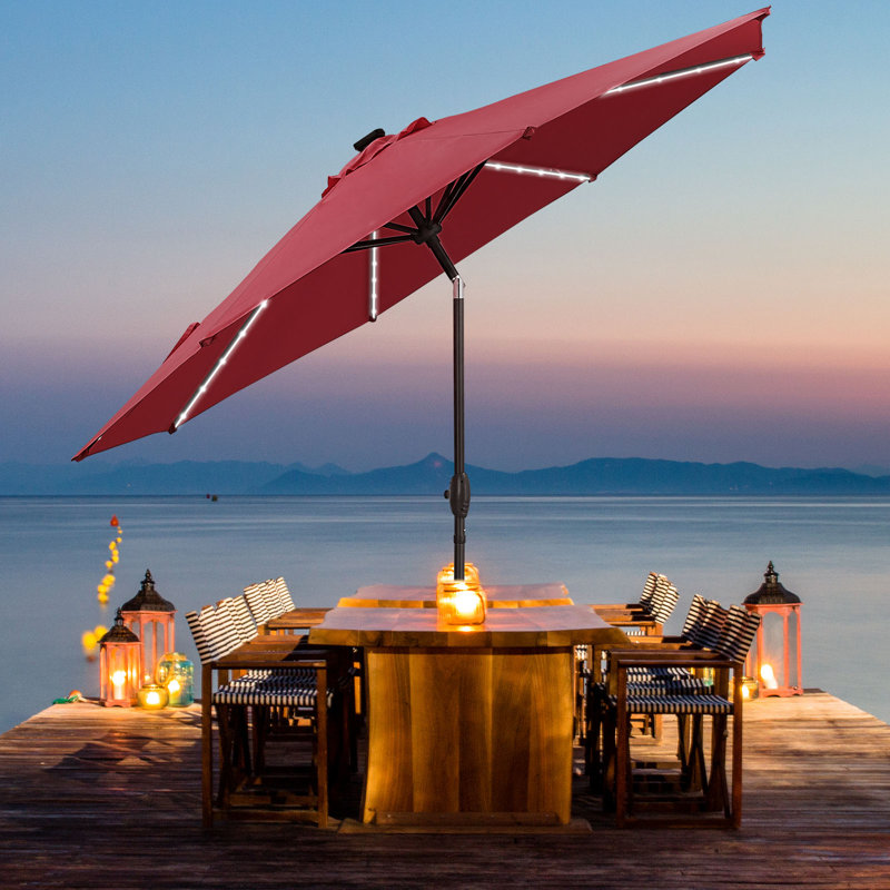 Parasol solaire de terrasse de 10 pi avec lumières DEL Arlmont & Co., Rouge