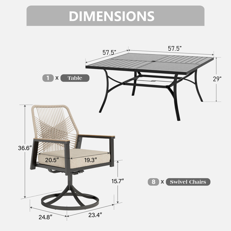 Kerrie 8 - Person Outdoor Patio Dining Set With Cushion, Black