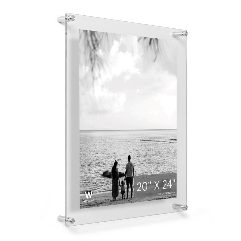 Clear UV-Grade Acrylic Modern Floating Picture Frame, Silver, 20" W x 24" H