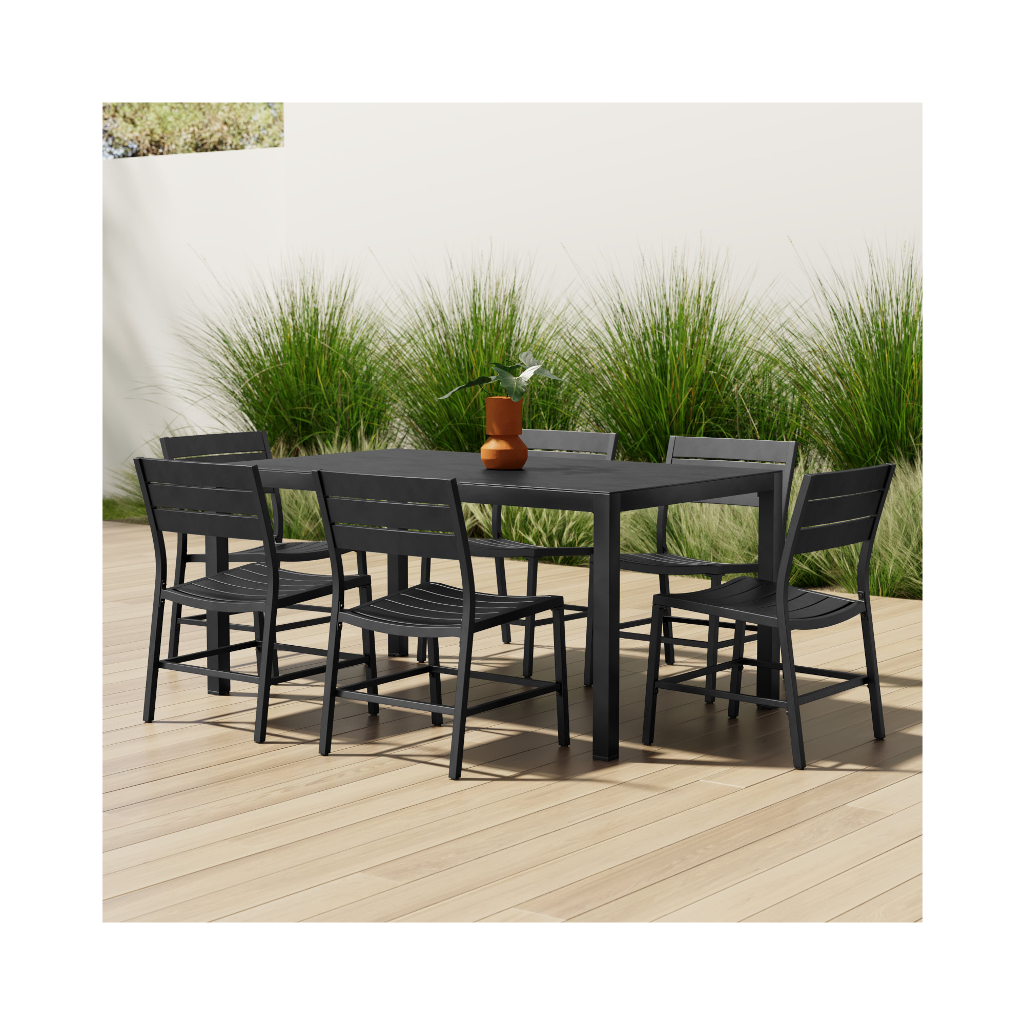 Armando 6 - Person Rectangular Aluminum Outdoor Dining Set, Black