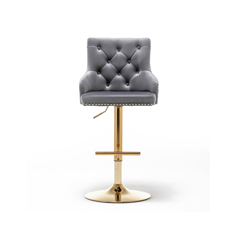 Ardella Swivel Upholstered Adjustable Height Counter Stool, Gray Velvet