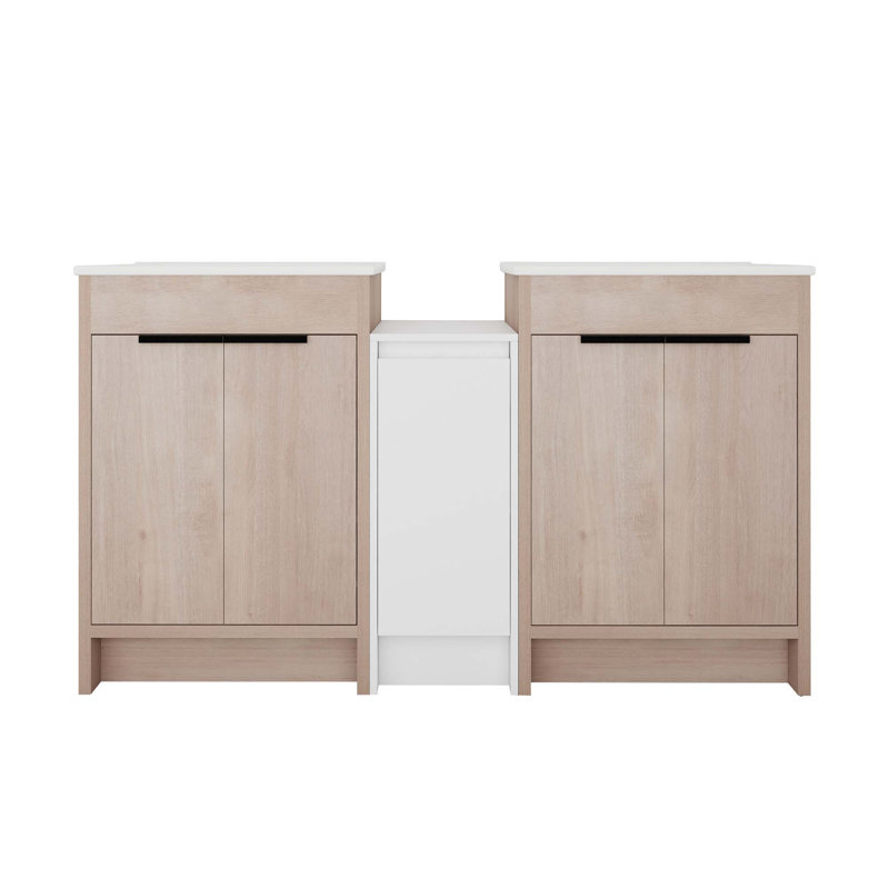 Meuble-lavabo autoportant avec lavabo en céramique et armoires de rangement, porte à fermeture douce, tablette réglable