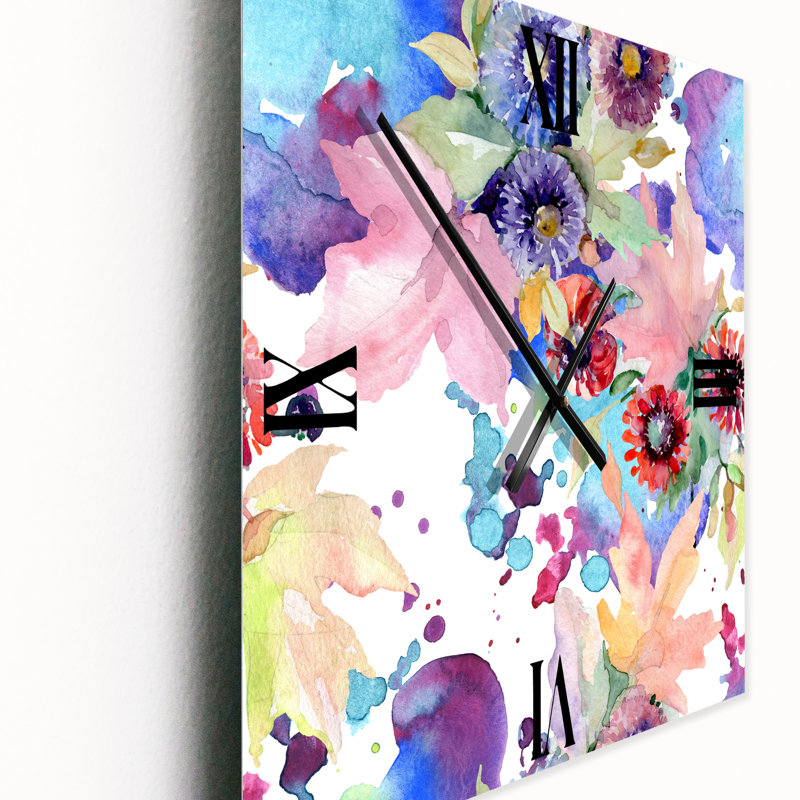Horloge murale Vibrant Wild Spring Leaves and Wildflowers, Très grand