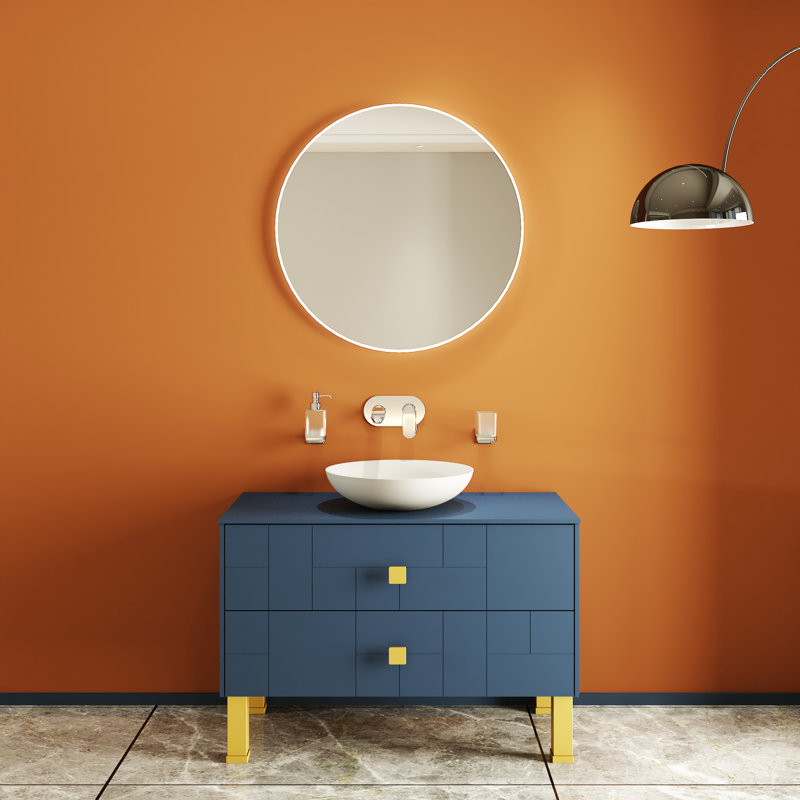 Meuble-lavabo simple 40 po avec plateau Spruha, Bleu mat