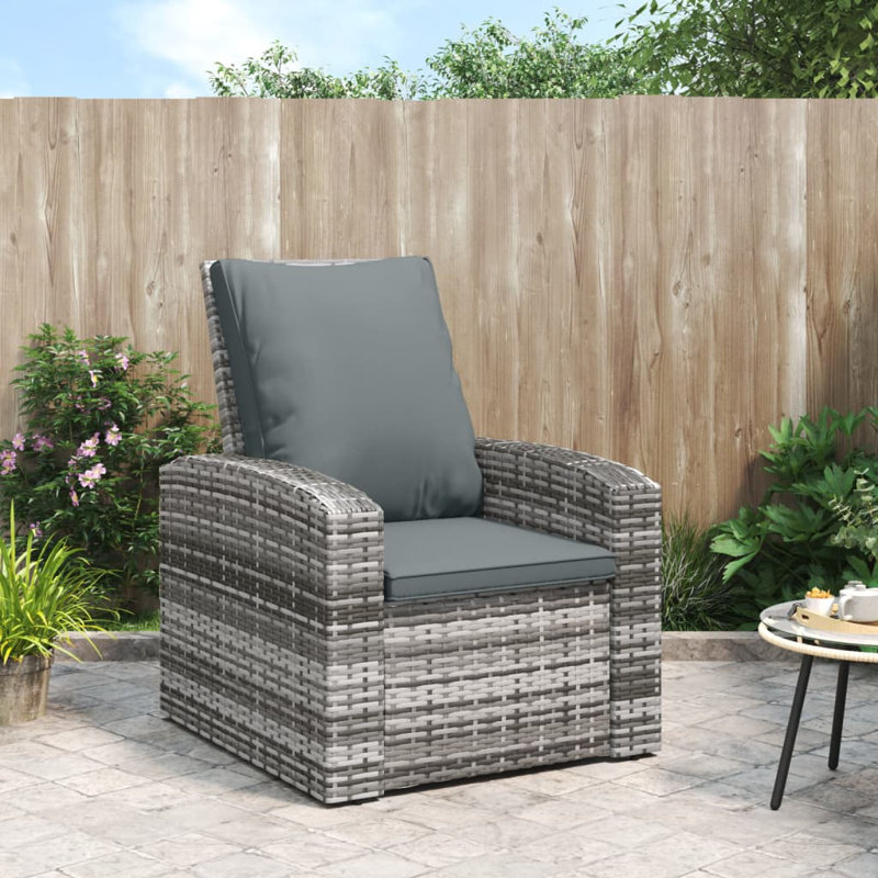 vidaXL Reclining Patio Lounge Chair, Modern Poly Rattan with Cushions, Adjustable Backrest & Footrest, Comfortable Outdoor Garden Terrace Furniture