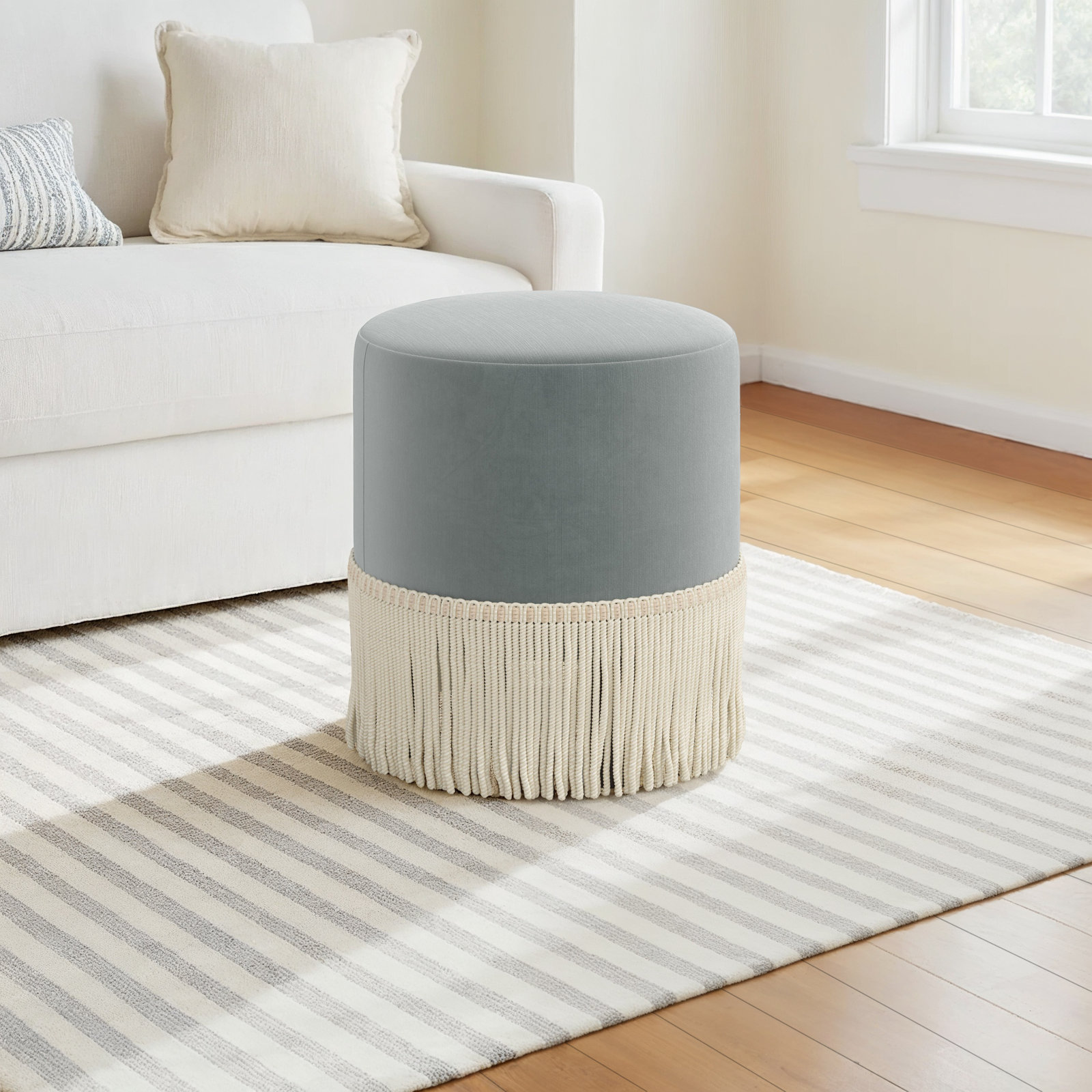 Stoffer Home x Cloth & Co. Ann 18" Ottoman, Lichen Performance Velvet