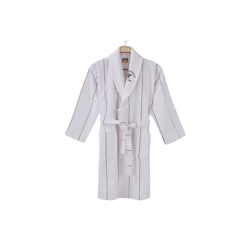 Peignoir en coton mélangé avec poches, P / M, Blanc / Marron