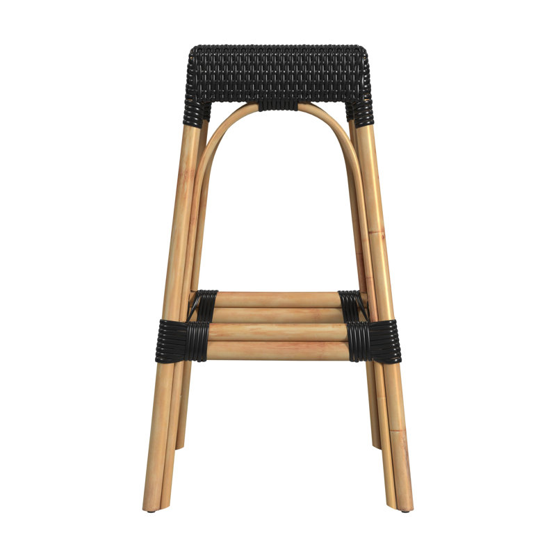 Robias Rattan Bar & Counter Stool, Black/ Natural Rattan Frame, Bar Stool (30" Seat Height)