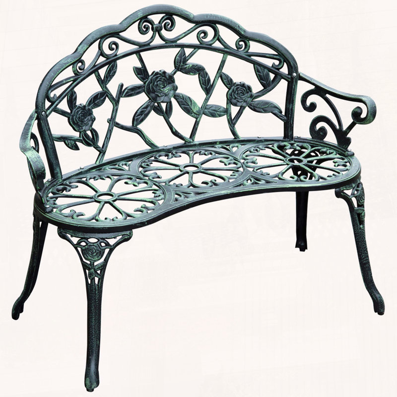 Outsunny 2-Person Cast Aluminum Bench with Floral Accent