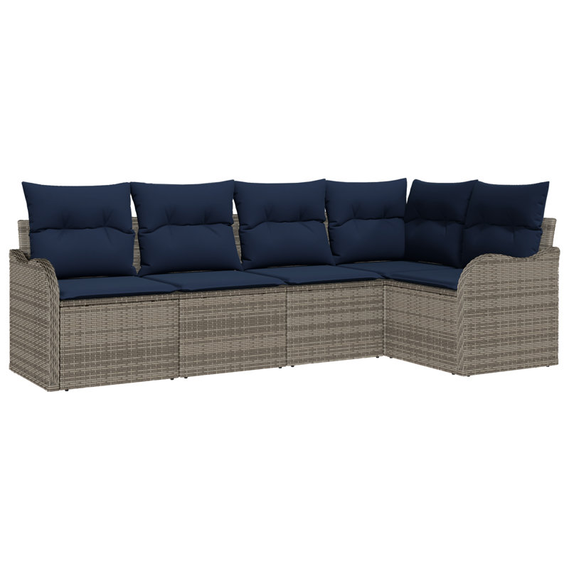 vidaXL Garden Sofa Set Grey Poly Rattan, Gray Frame/Navy Blue Cushion