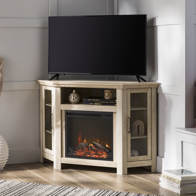 Orchard Park Unfinished TV Stand for TVs up to 55" with Fireplace Included, White Oak